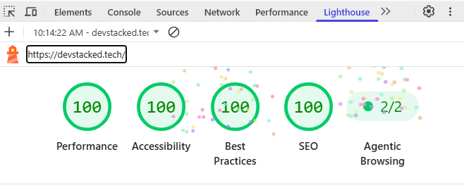 Lighthouse score screenshot